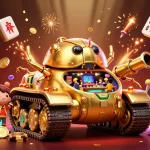 Experience the excitement at BL555, a miniature casino in a golden beetle tank, surrounded by festive elements.