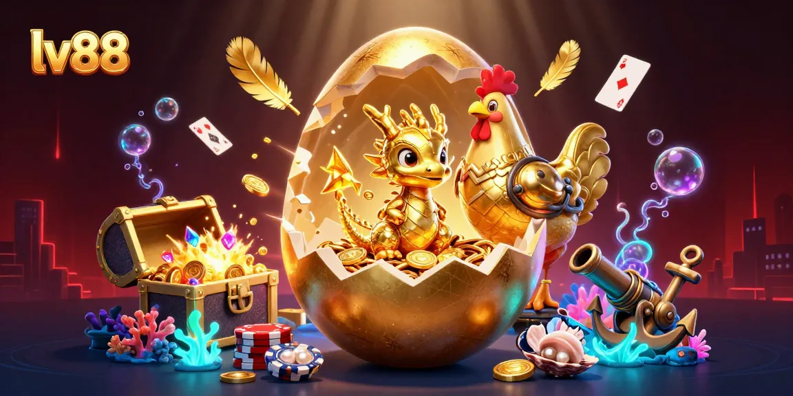 Experience the thrill of lv88 with a vibrant 3D casino scene showcasing a golden dragon and treasures.
