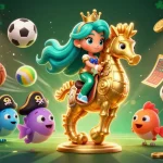 U888 offers engaging gameplay featuring intricate scenes with a mermaid and a seahorse amidst dynamic sports elements.