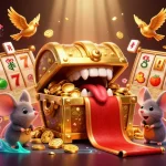 Experience mmoo's vibrant jackpot celebration with 3D treasure and gaming excitement.
