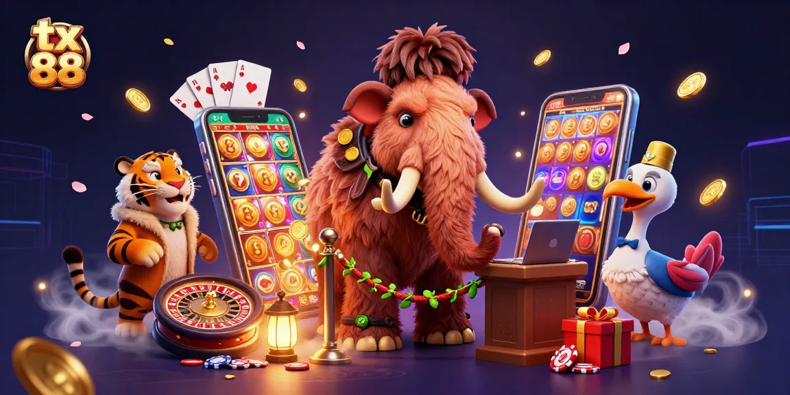 Engage with tx 88 as the cartoon characters celebrate gaming wins in a vibrant casino scene.