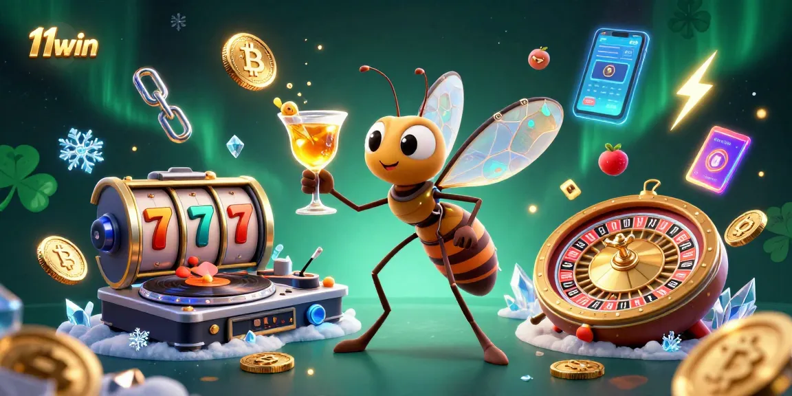 Engage with 11win's vibrant 3D casino illustration showcasing dynamic gaming elements.