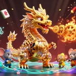 Experience the thrill of HUBET with a golden dragon and vibrant casino elements in a dynamic 3D scene.