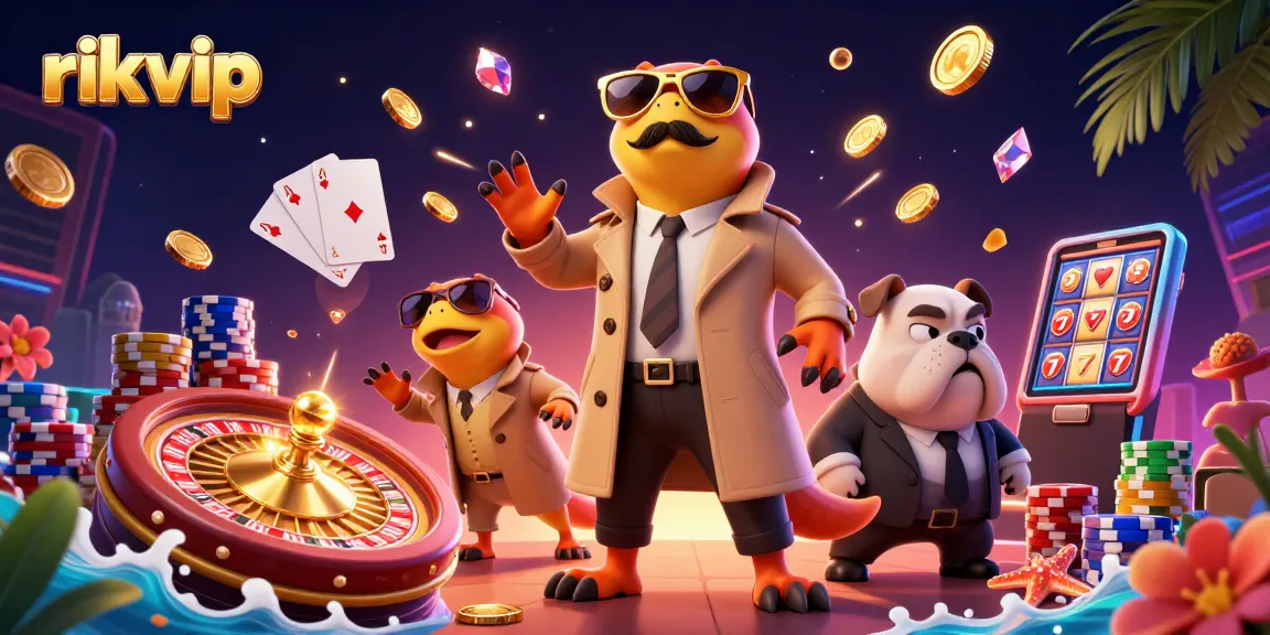 Engage in thrilling games at rikvip casino with animated characters and vivid casino elements.