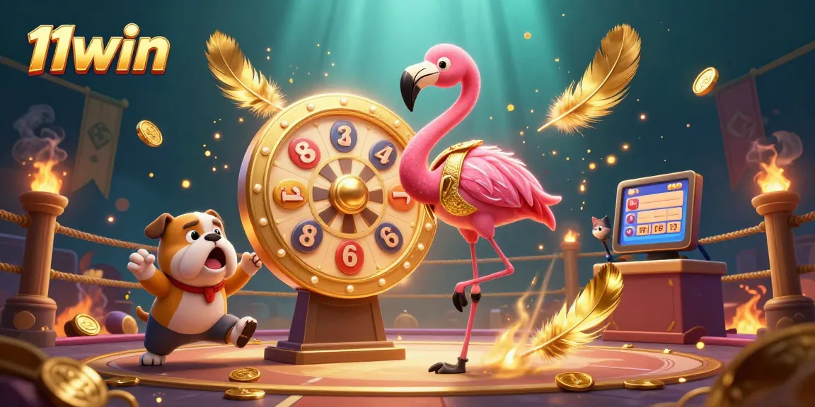 Spin the giant prize wheel with 11win featuring vibrant casino-themed characters and gold coins