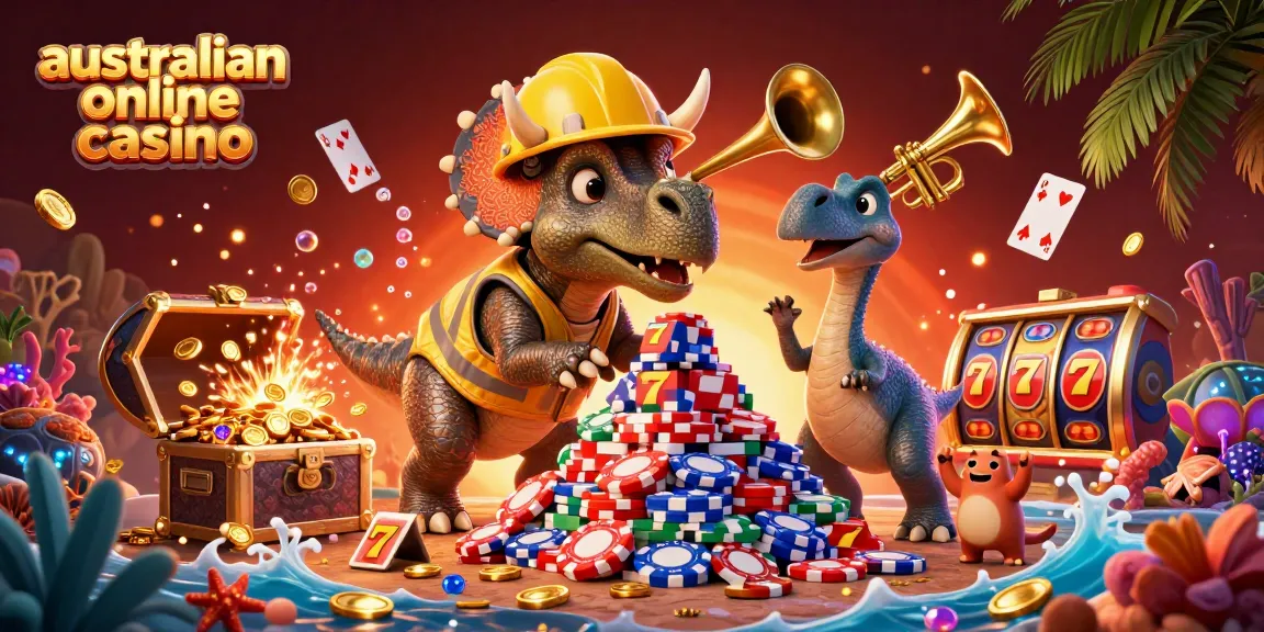 Win big at the australian online casino with vibrant characters celebrating poker wins.
