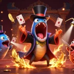 Experience 11win's magic as a deep-sea eel performs card tricks under spotlight effects.