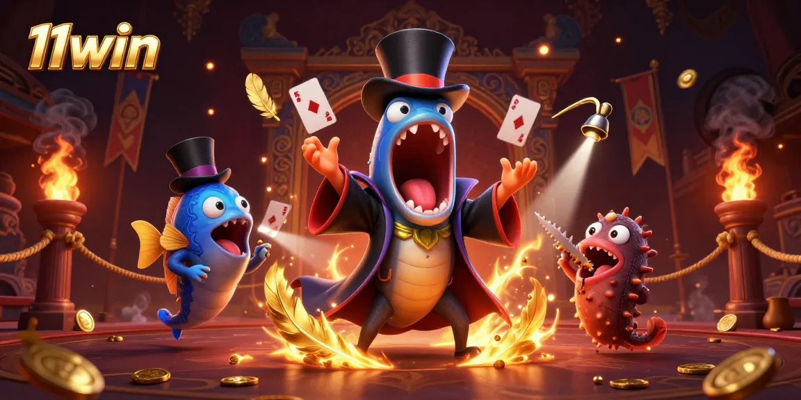 Experience 11win's magic as a deep-sea eel performs card tricks under spotlight effects.