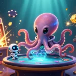 Engage with nbet's thrilling alien-themed casino illustration featuring animated characters and games.