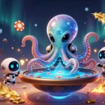 Experience the thrilling action at Trang Chủ QQ8 with an alien octopus hosting an exciting poker game.