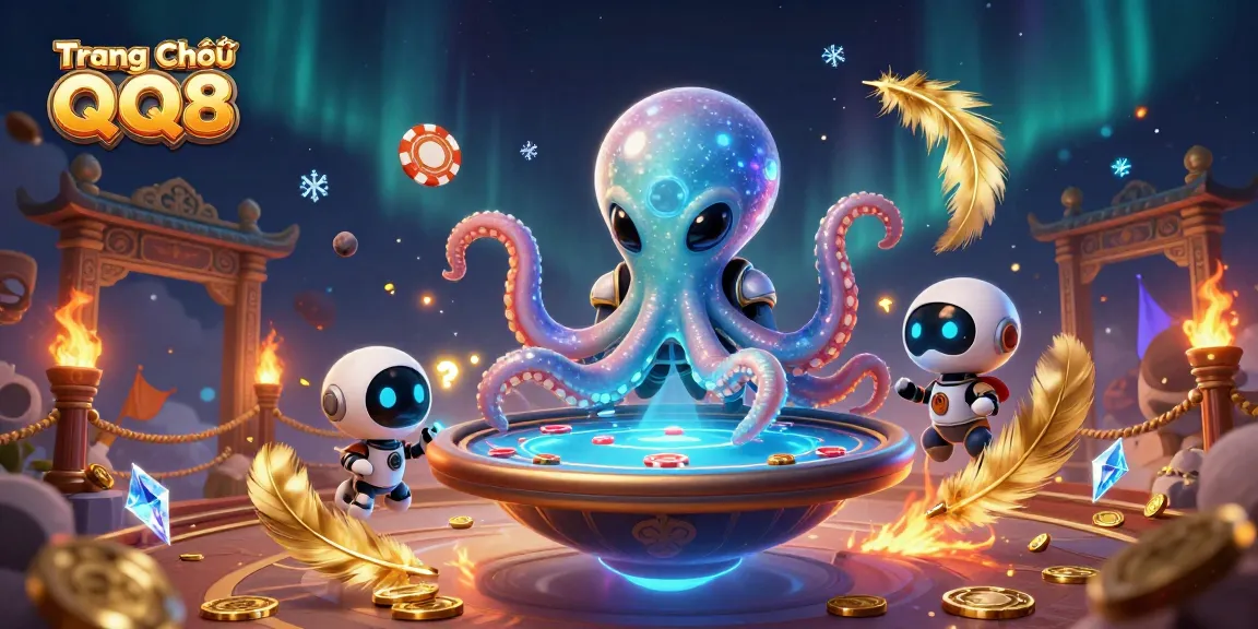 Experience the thrilling action at Trang Chủ QQ8 with an alien octopus hosting an exciting poker game.
