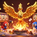 Win big with S8 in this vibrant 3D casino scene featuring a golden phoenix and slot reels