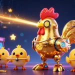 Engage with uu88's exciting gaming experience featuring a golden rooster robot and vibrant game elements.
